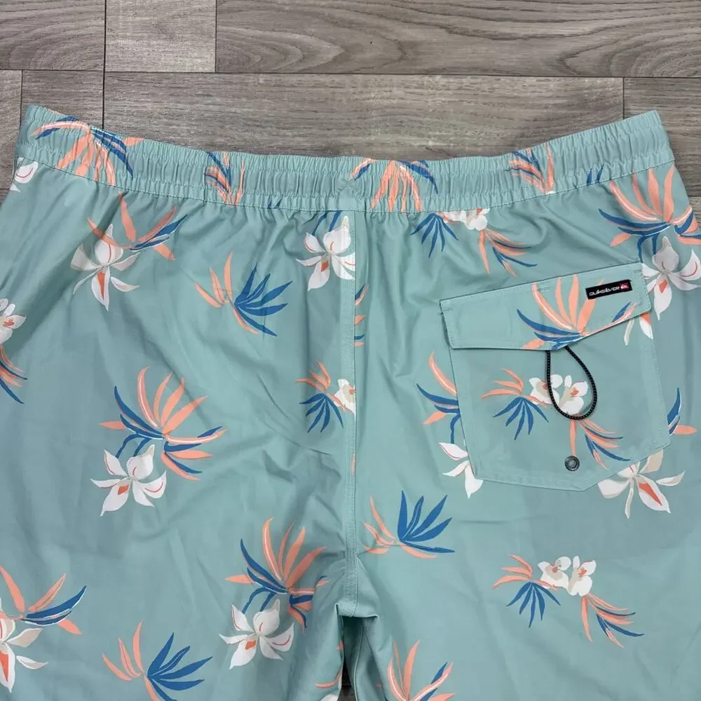 Quiksilver Swim Board Shorts Green Floral Print sz XXL